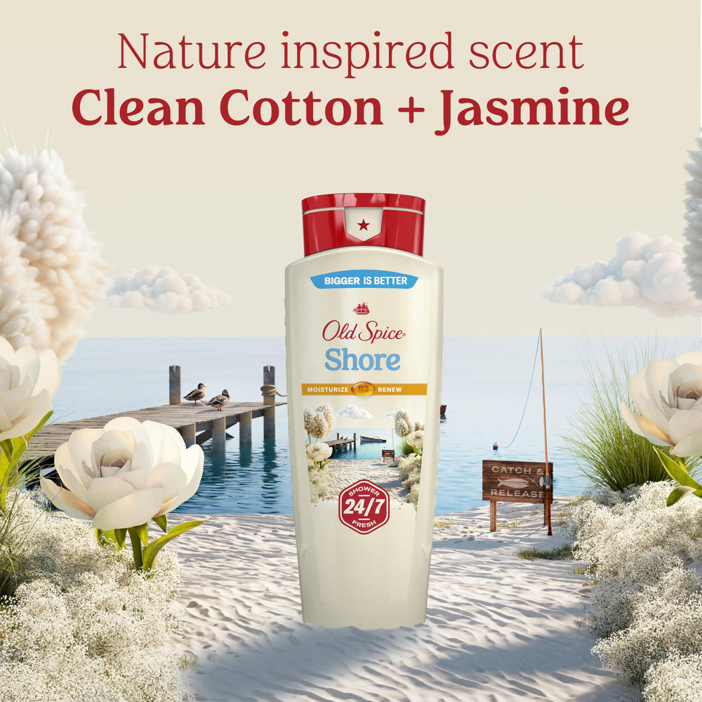 Old Spice botella de 18 onzas, diseño práctico para el baño.