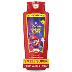 Old Spice Cosmic Quest frente de botella, diseño estelar para la ducha diaria.