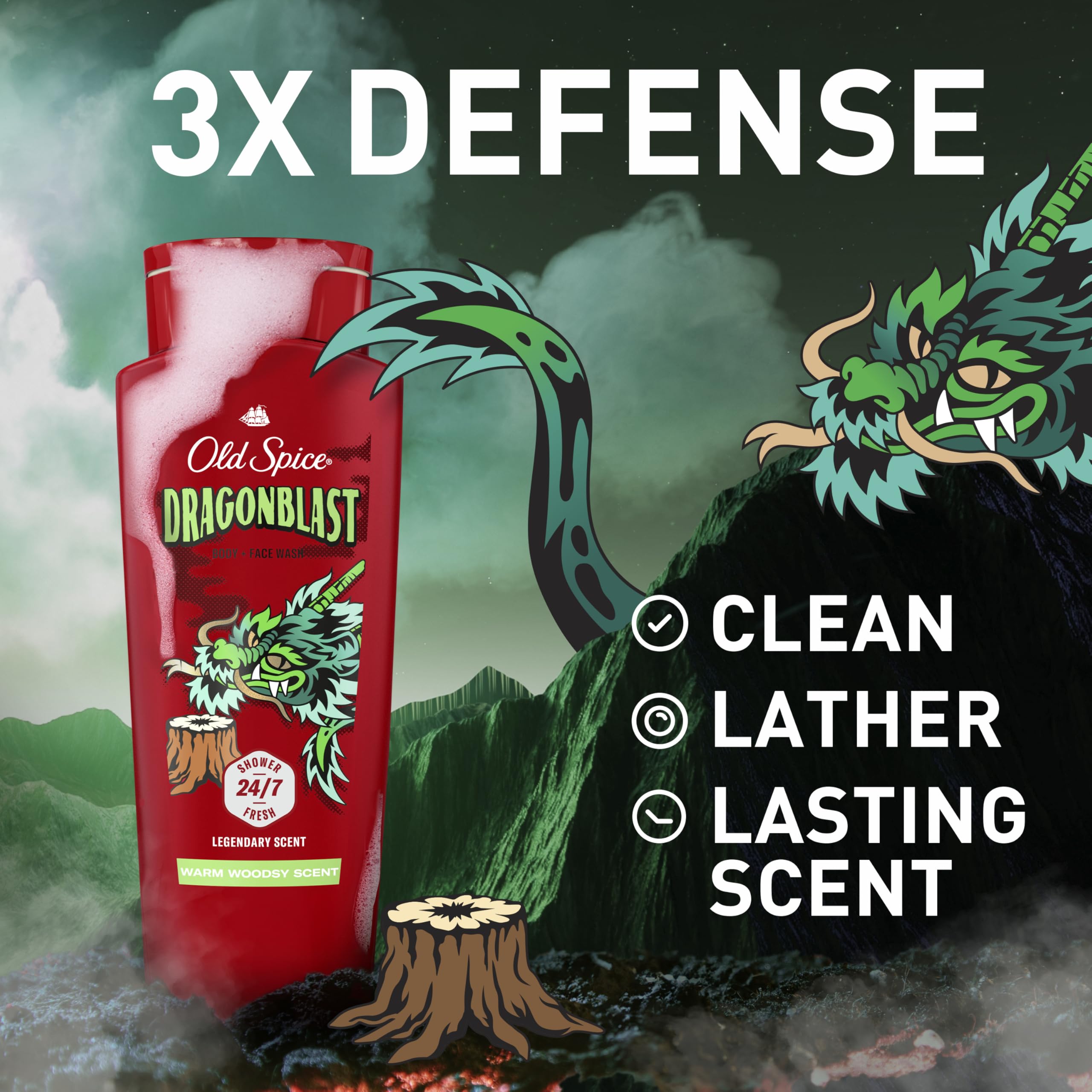 Old Spice Dragonblast botella 2 en 1 para cuerpo y cara, comodidad diaria