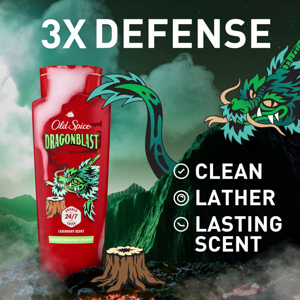 Old Spice Dragonblast botella 2 en 1 para cuerpo y cara, comodidad diaria