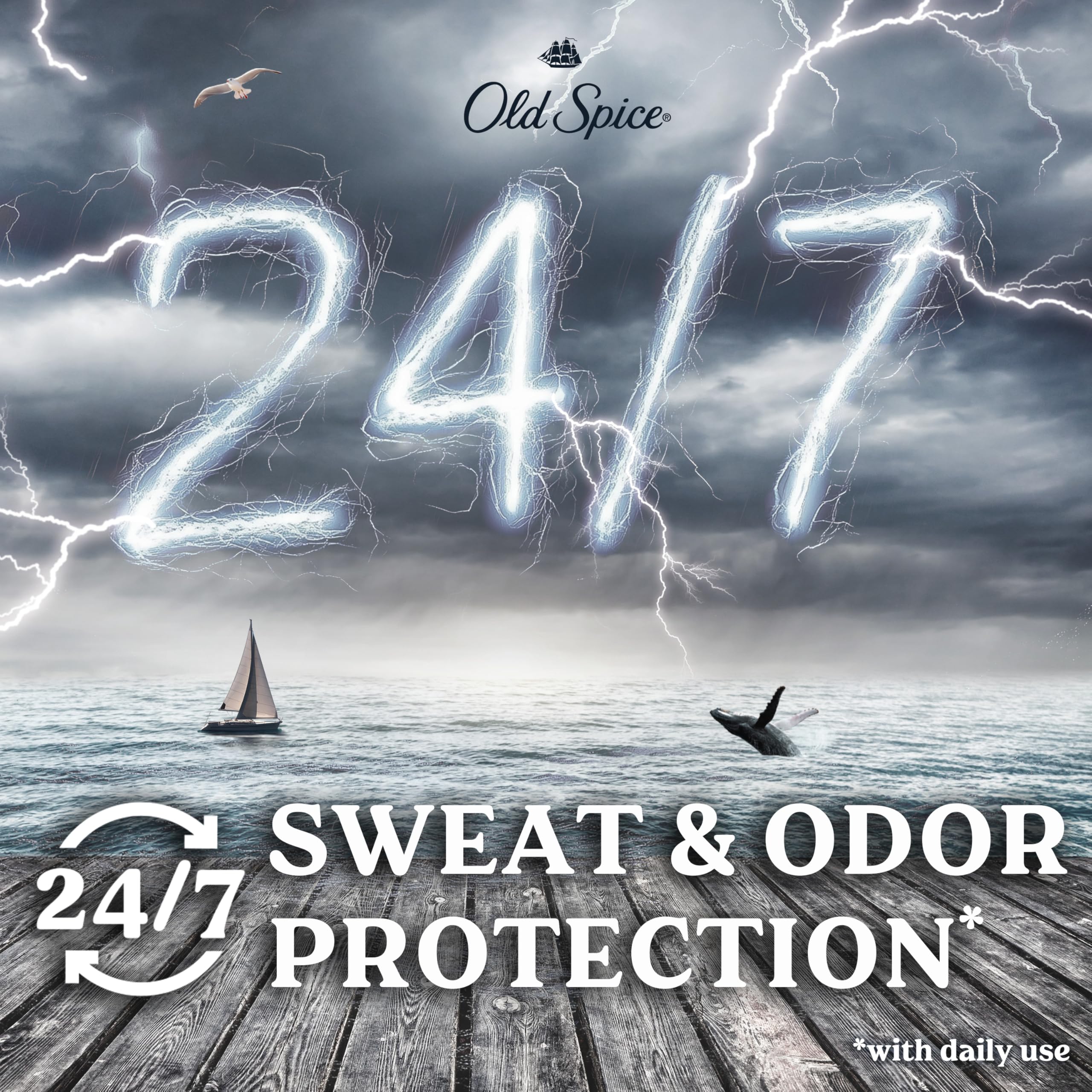 Old Spice fragancia trueno, lluvia y lirio eléctrico para sentirse fresco.