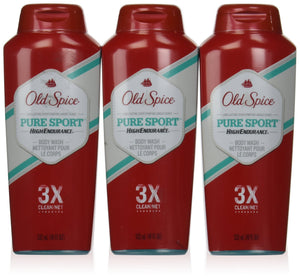 Old Spice gel de ducha, tríada de frascos, para baño ordenado y fácil acceso.