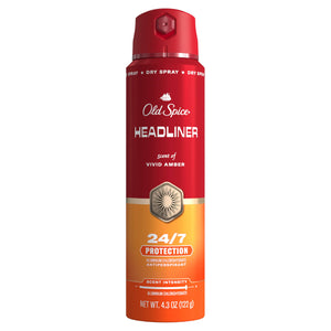 Old Spice Headliner spray en envase, aroma distintivo y duración diaria.