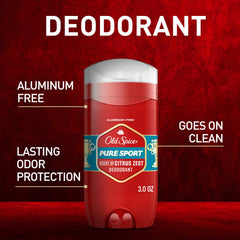 Aplicación de Old Spice Pure Sport desodorante en la mano para uso diario.