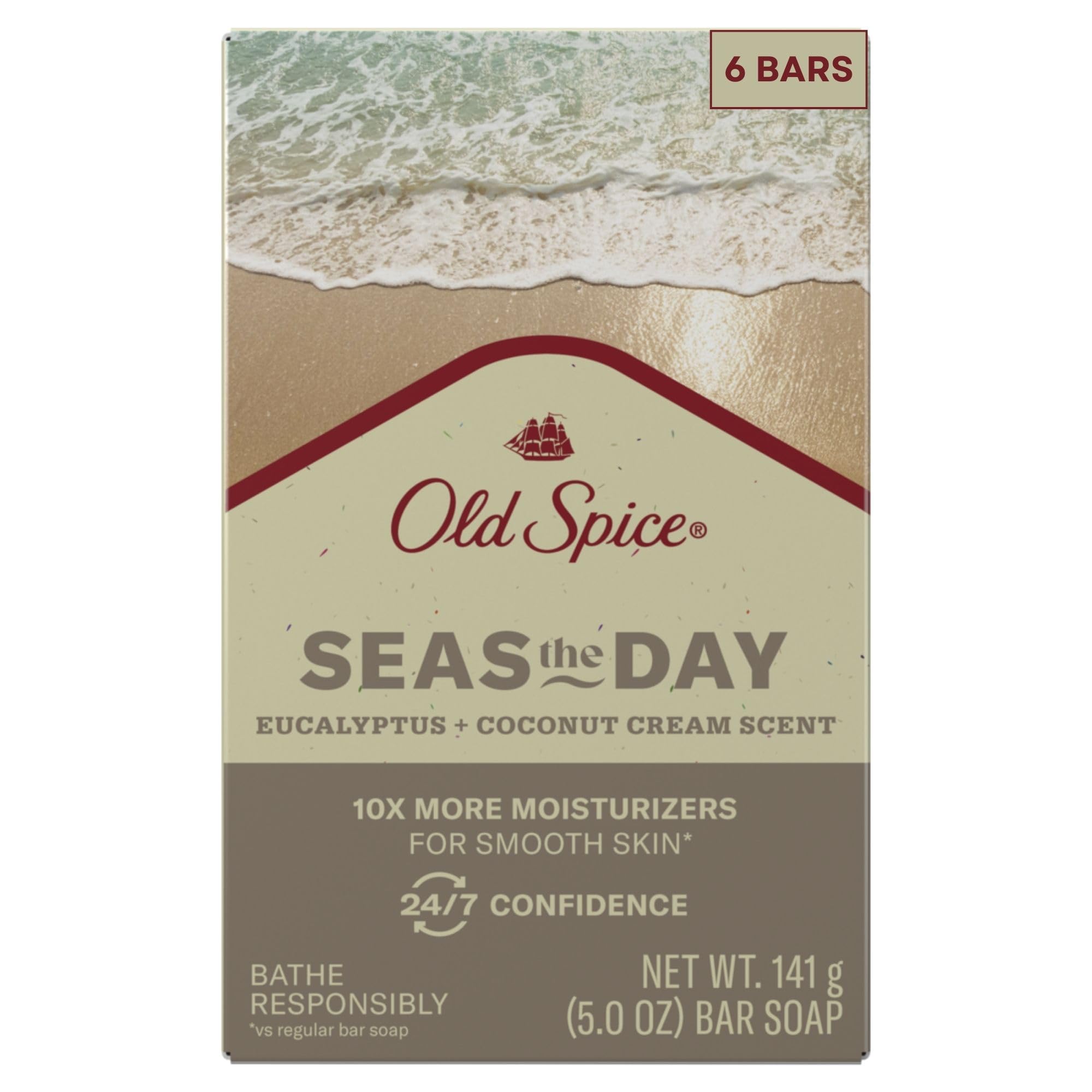 Old Spice Seas the Day, barra de jabón frontal, aroma vigorizante para la ducha
