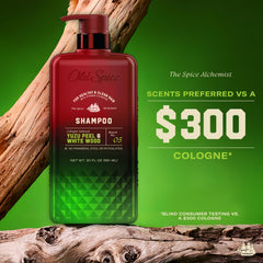 Old Spice Spice Alchemist etiqueta cercana muestra la marca y elegancia duradera