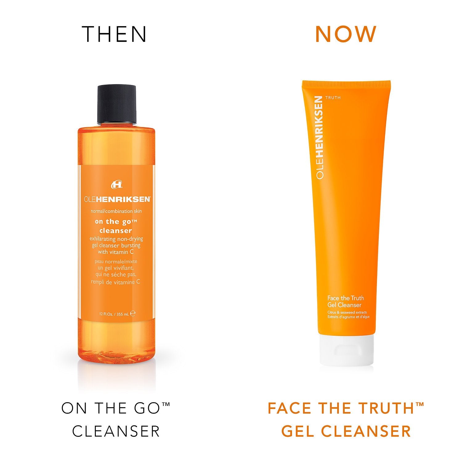 Ole Henriksen Face the Truth Gel Cleanser, etiqueta con extracto de naranja para despertar la piel.