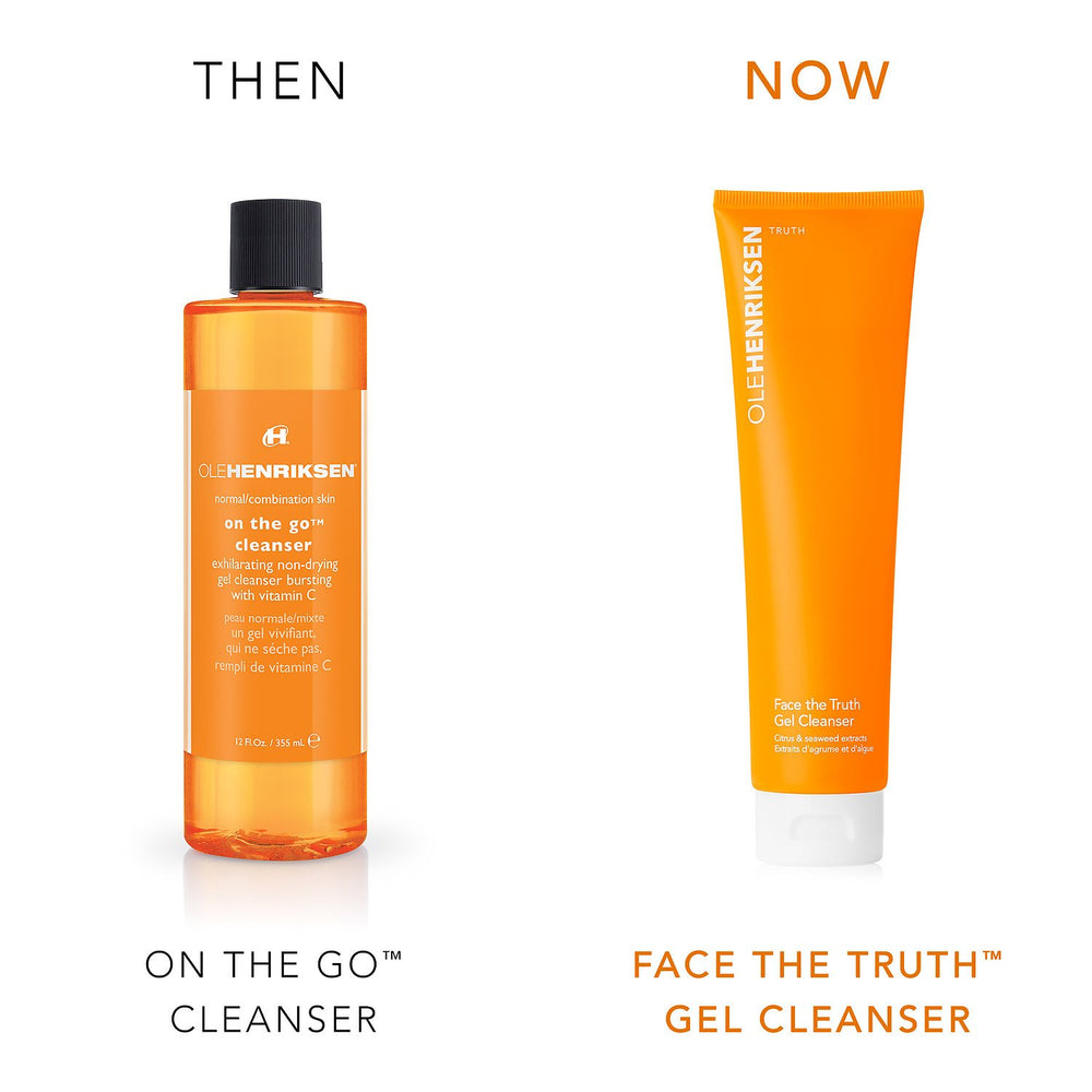 Ole Henriksen Face the Truth Gel Cleanser, etiqueta con extracto de naranja para despertar la piel.