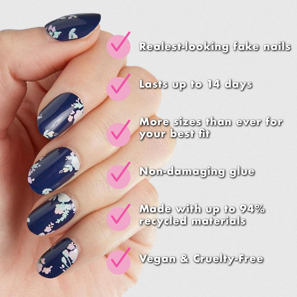 Olive & June Instant Mani con pegamento no tóxico para fijación suave.