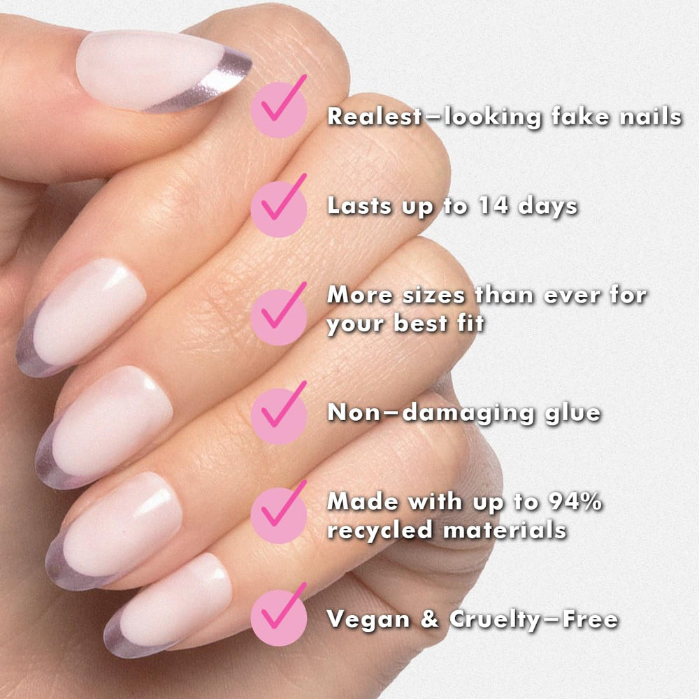 Pegamento no tóxico de Olive & June Instant Mani para fijación segura.
