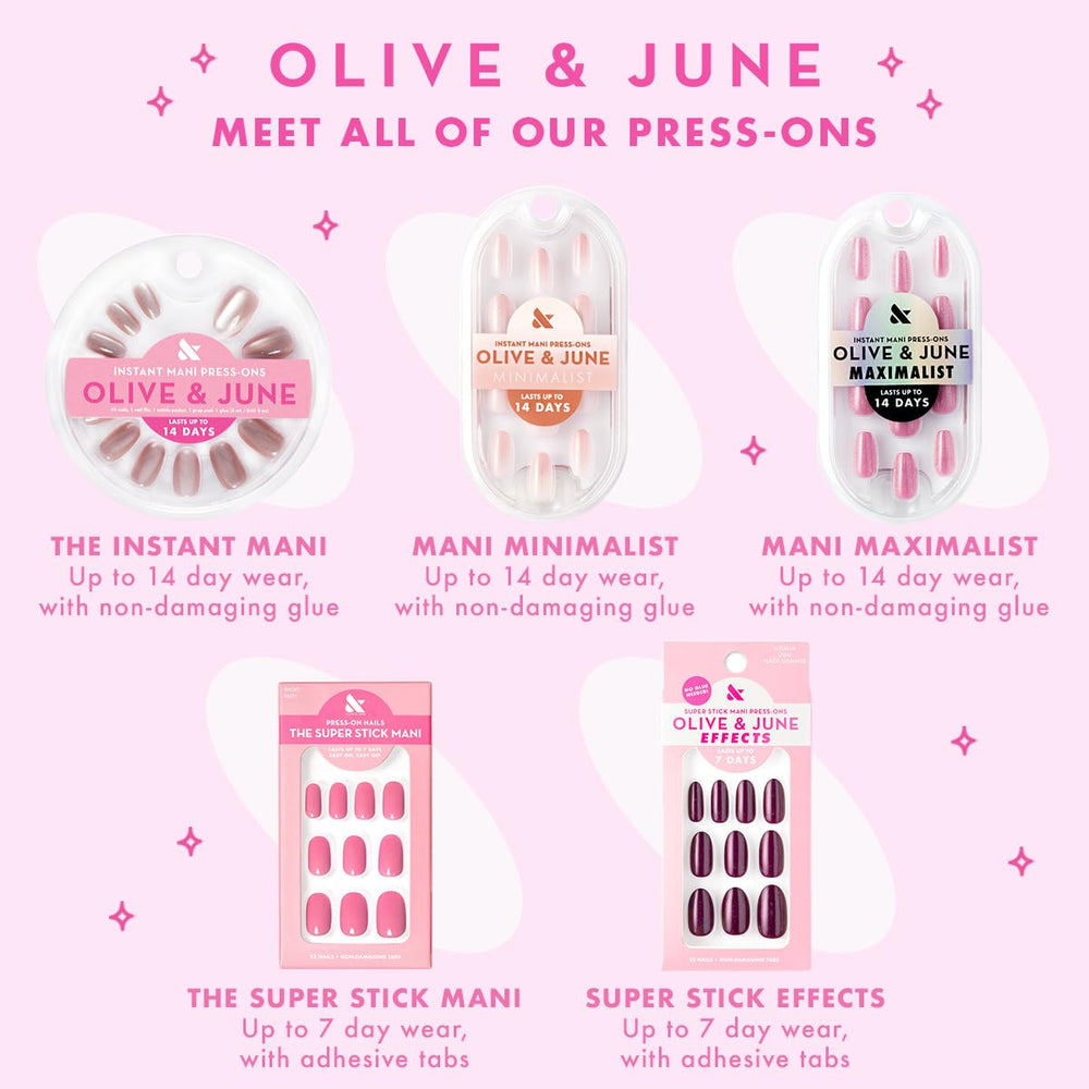 Olive & June Super Stick Mani: instrucciones impresas para un uso fácil.