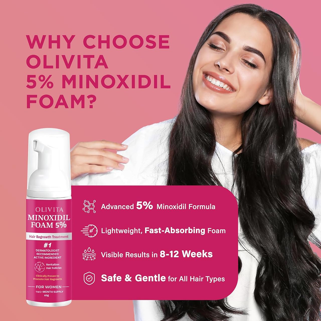 OLIVITA espuma ligera, se absorbe rápido y facilita el peinado.