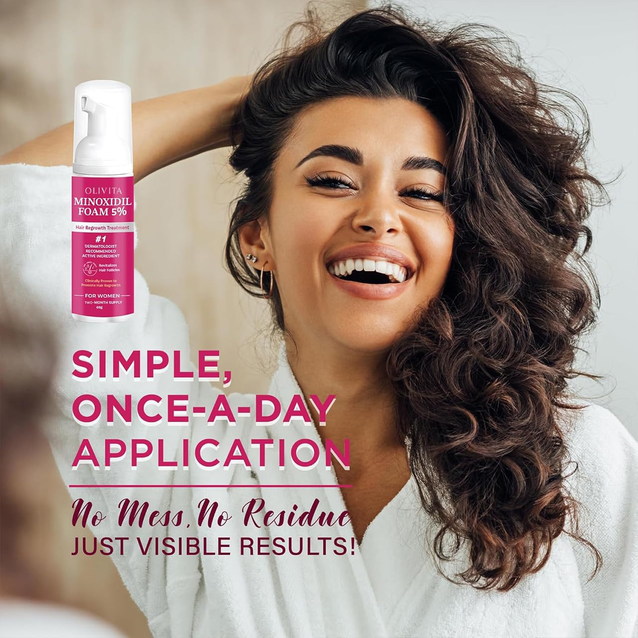 OLIVITA Minoxidil 5% espuma, aplicación rápida sin grasa para uso diario.