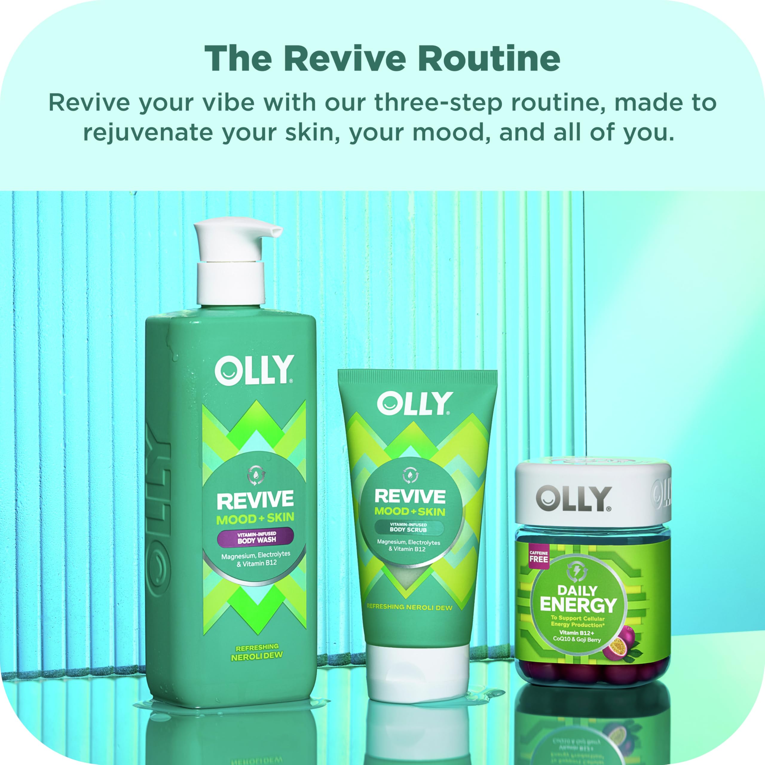 OLLY Body Wash etiqueta Vitamin Complex que apoya la renovación cutánea.