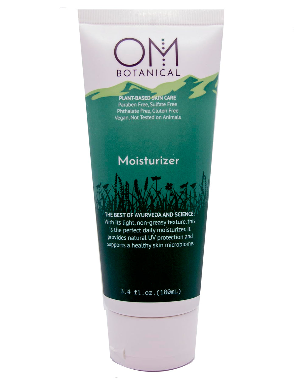 OM Botanical hidratante orgánico en tubo, hidratación suave para rostro y cuerpo.