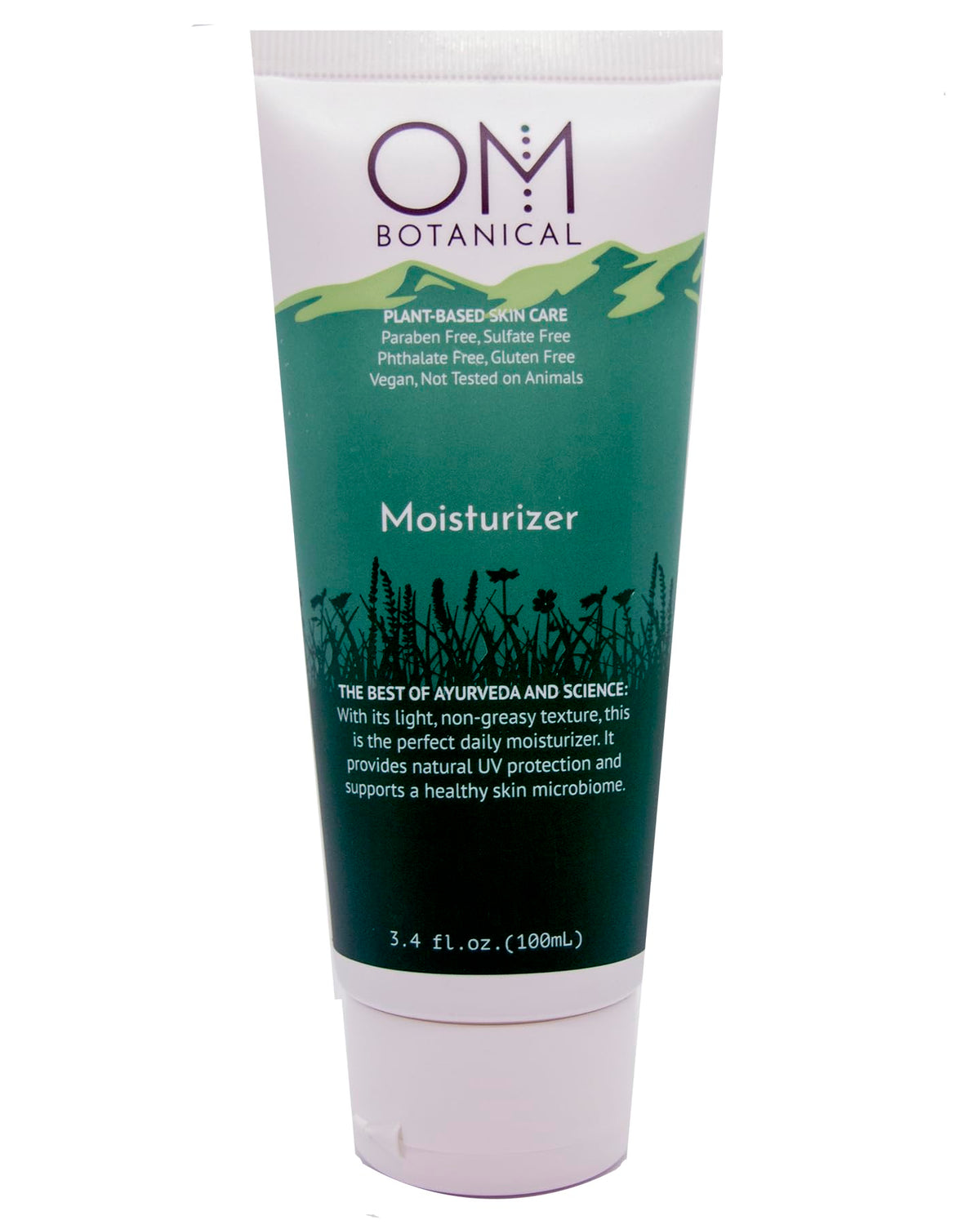 OM Botanical hidratante orgánico en tubo, hidratación suave para rostro y cuerpo.