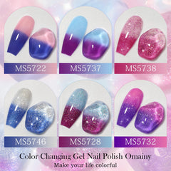 Omainy cambio de color: esmalte gel azul para efectos dinámicos