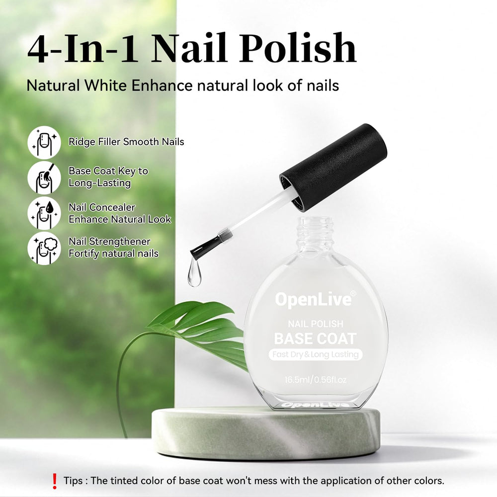 OpenLive Base de Esmalte Blanco Lechoso mejora la superficie para un resultado suave.