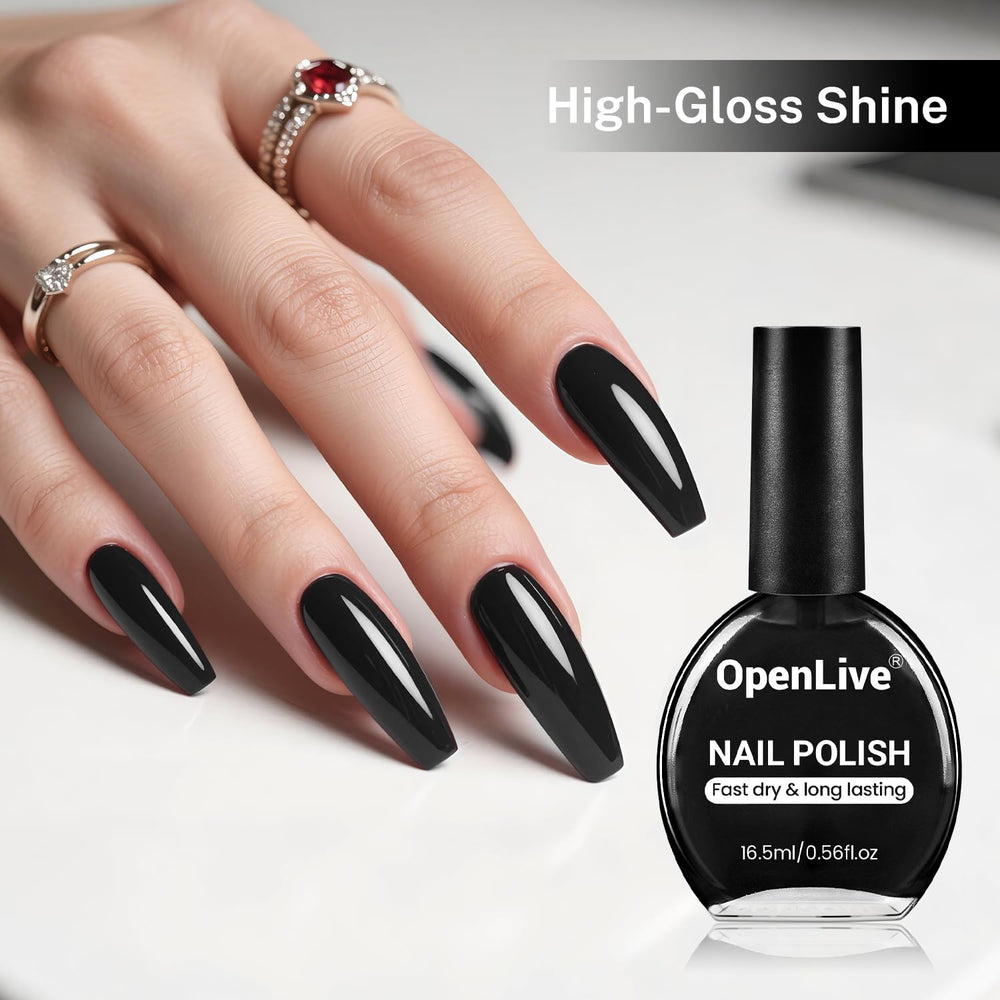 OpenLive esmalte negro, acabado brillante que puede durar varios días.