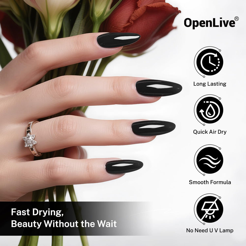 OpenLive esmalte negro, base ideal para arte de uñas y diseños.