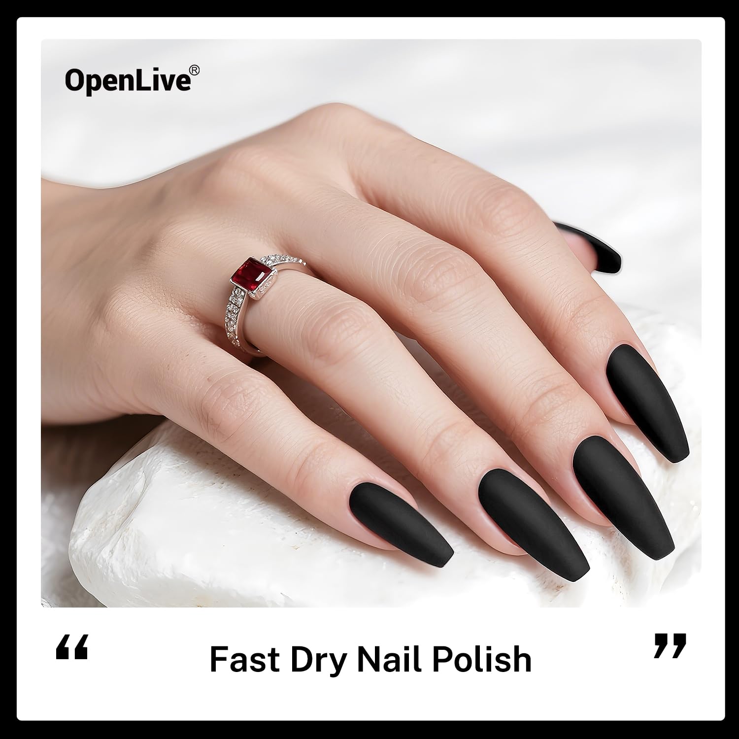 OpenLive esmalte negro, secado rápido en 3 minutos para manicuras caseras.