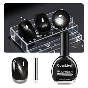 OpenLive Esmalte ojo de gato negro con brillos para un acabado glamoroso