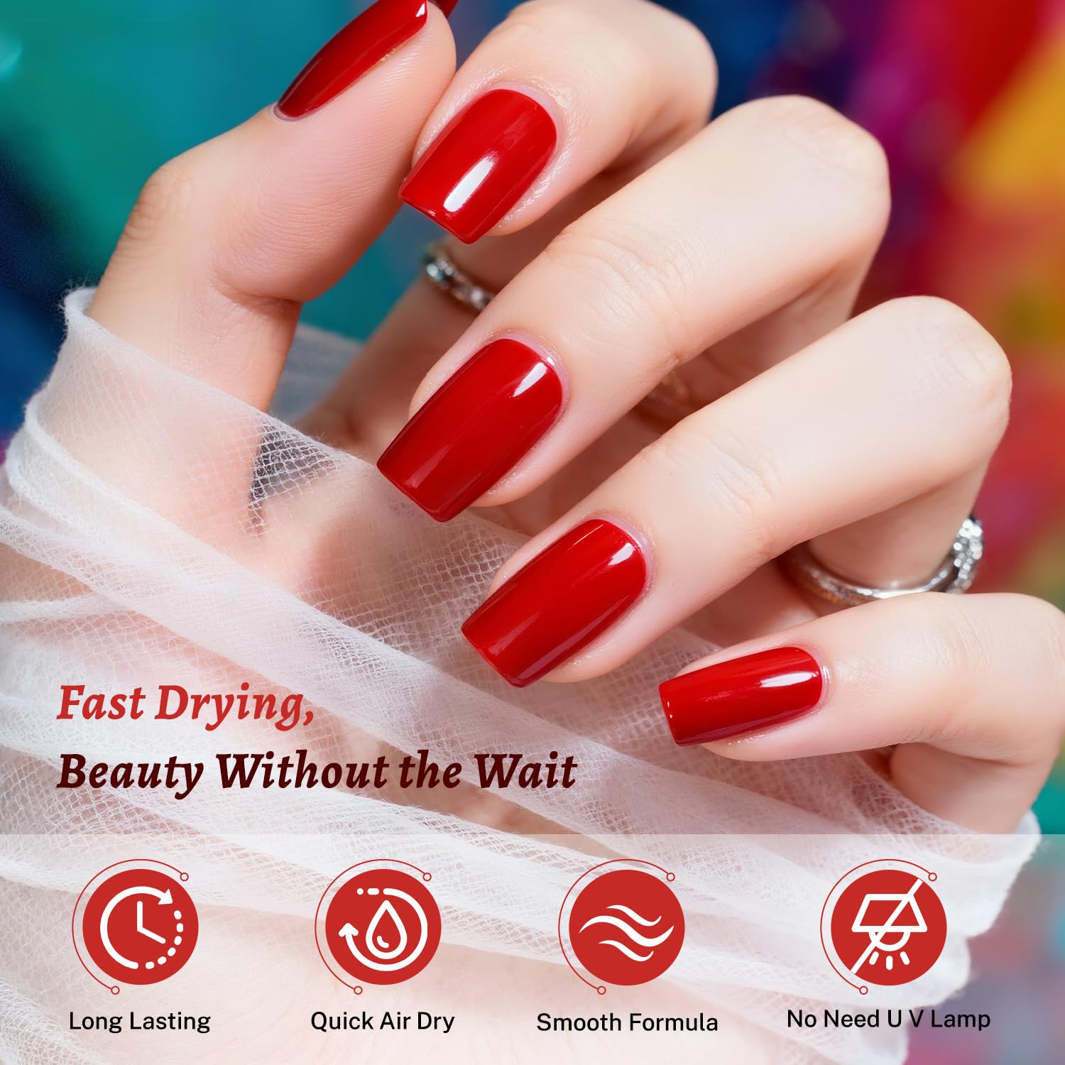 Esmalte OpenLive rojo se seca rápido en 60 segundos para uñas listas.