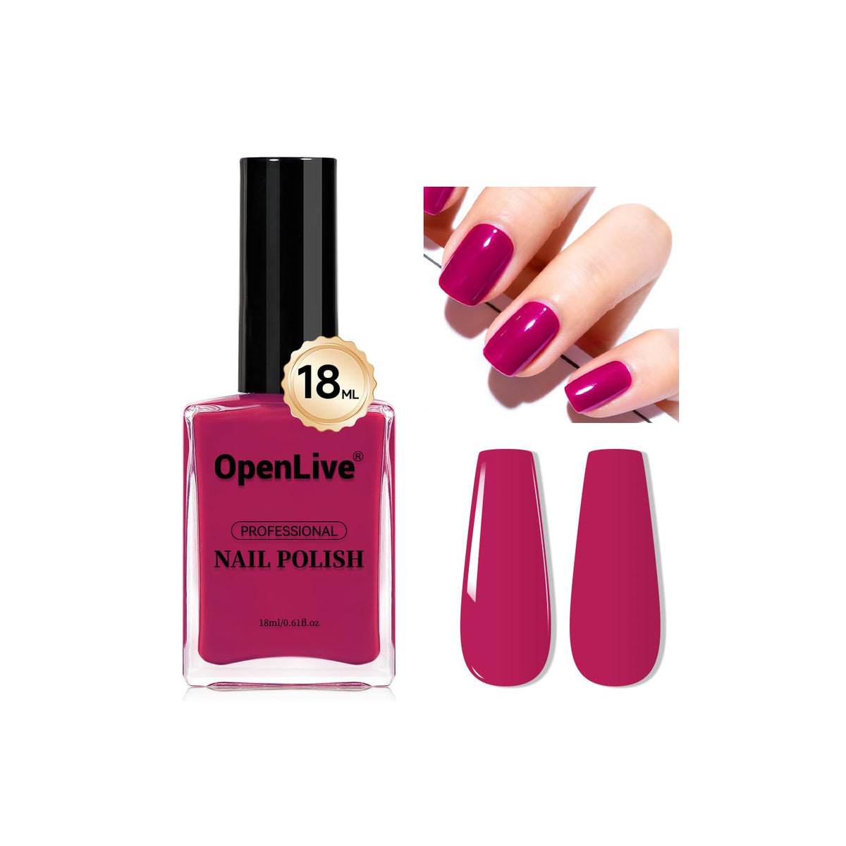 OpenLive Esmalte Rosa Rojo 18 ml en botella, acabado elegante y duradero.