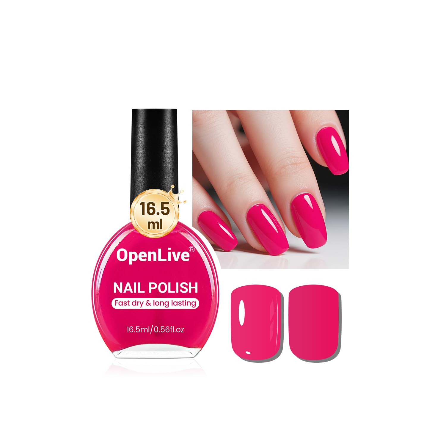 OpenLive Esmalte rosa rosado en frasco, color intenso para uñas.