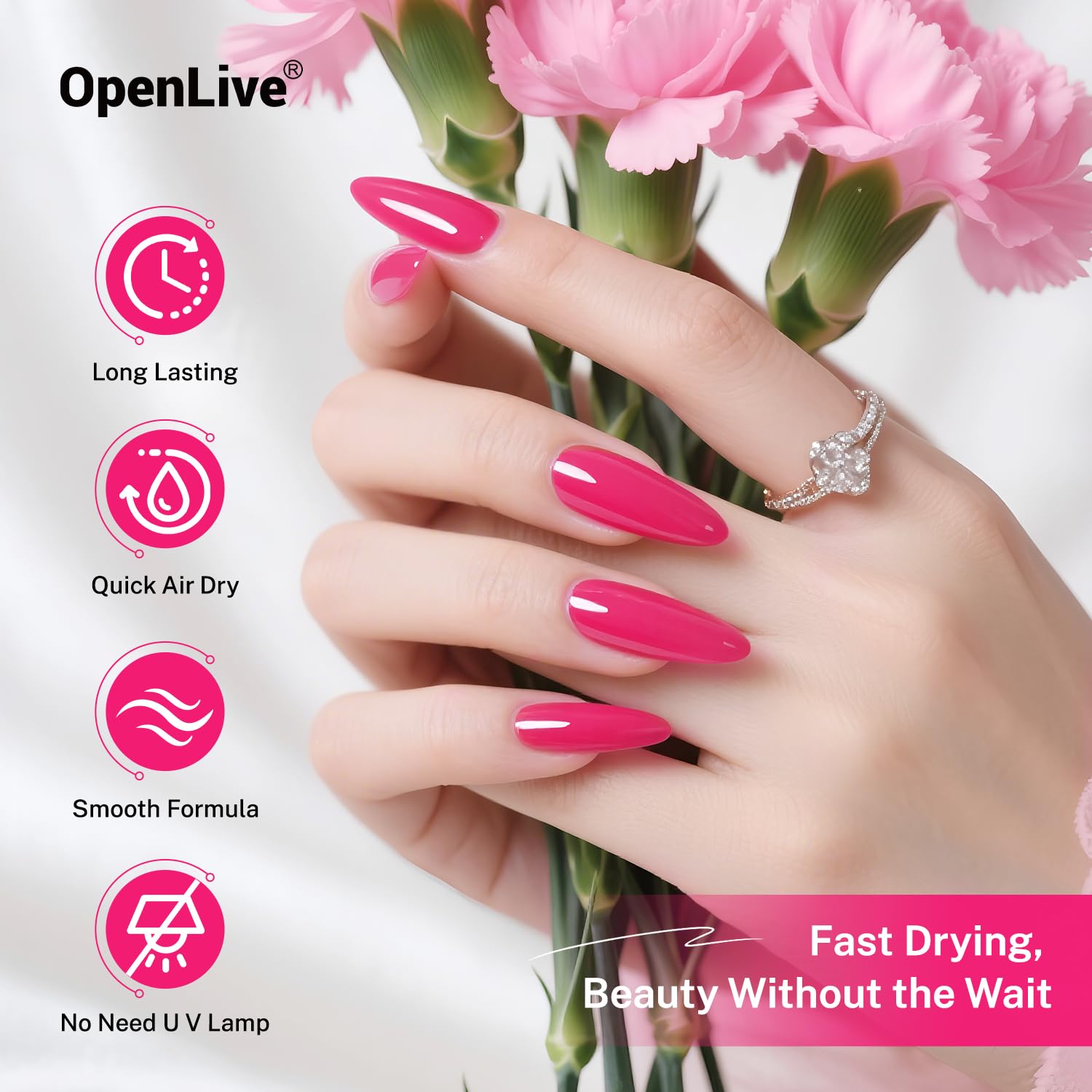 OpenLive Esmalte rosa rosado, duración de hasta 7 días.
