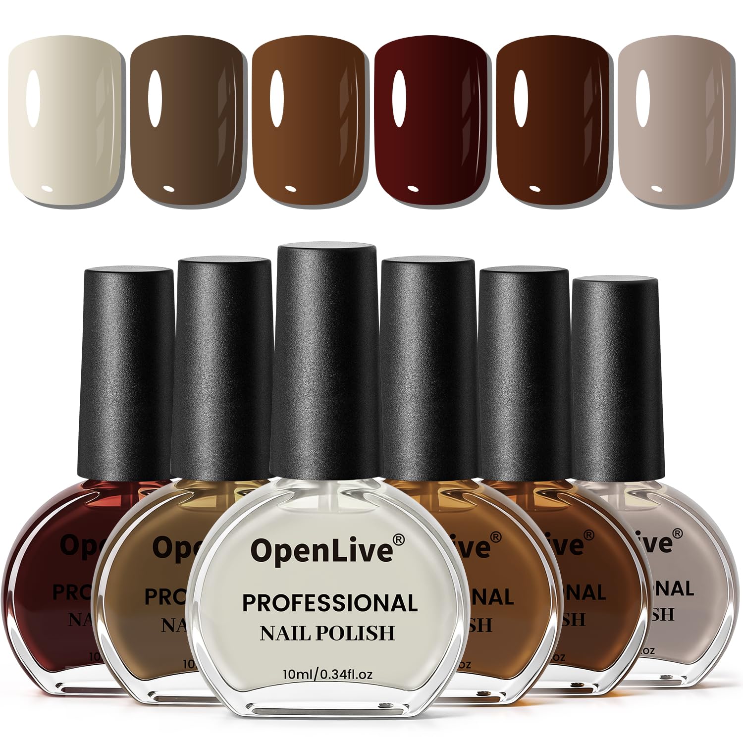 OpenLive Esmalte de uñas, set de 6 colores, tono moka para acabado elegante.