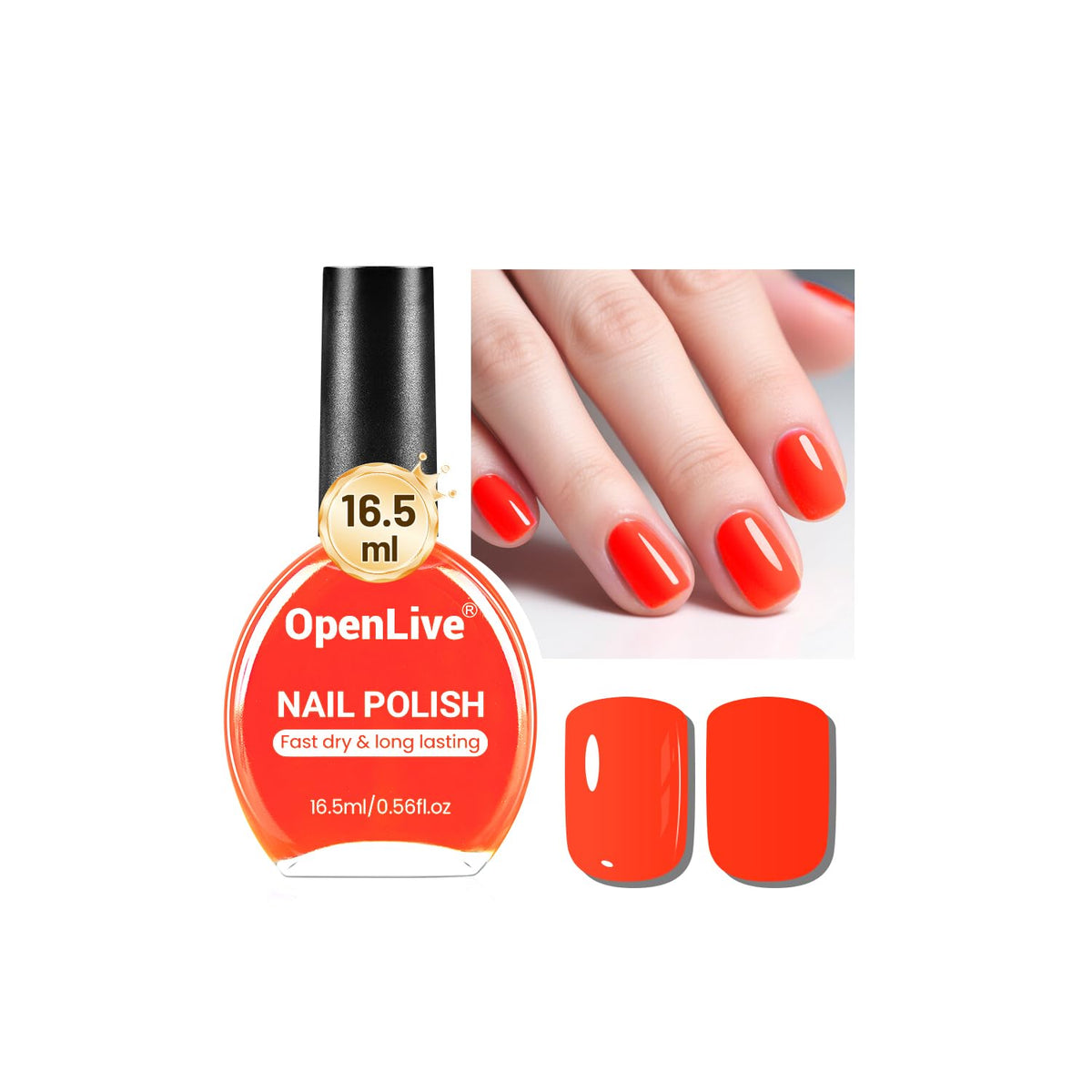 OpenLive esmalte neon rojo 16.5ml con brillo intenso para uñas