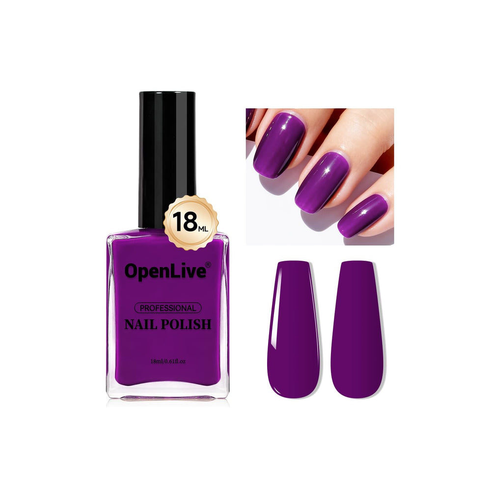 OpenLive Esmalte uñas púrpura 18ml, color intenso para cualquier ocasión.