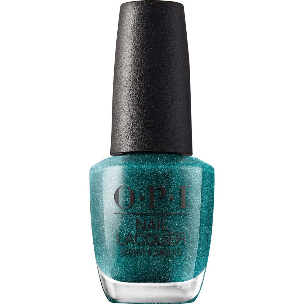 OPI esmalte en botella verde oscuro con brillo intenso.