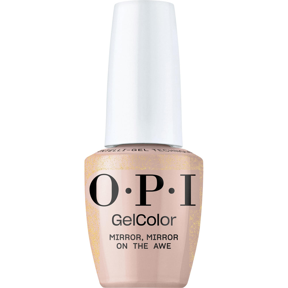 OPI GelColor espejado en la botella con brillo dorado