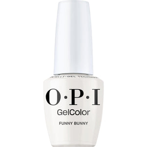 OPI GelColor Funny Bunny soft white creme bottle shows long-lasting shine.