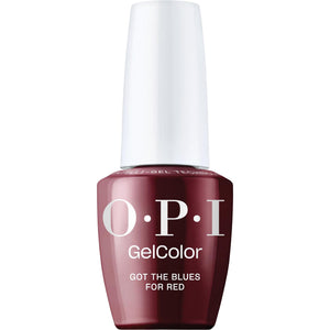 OPI GelColor Got the Blues for Red: botella con color azul oscuro y rojo intenso para uñas.