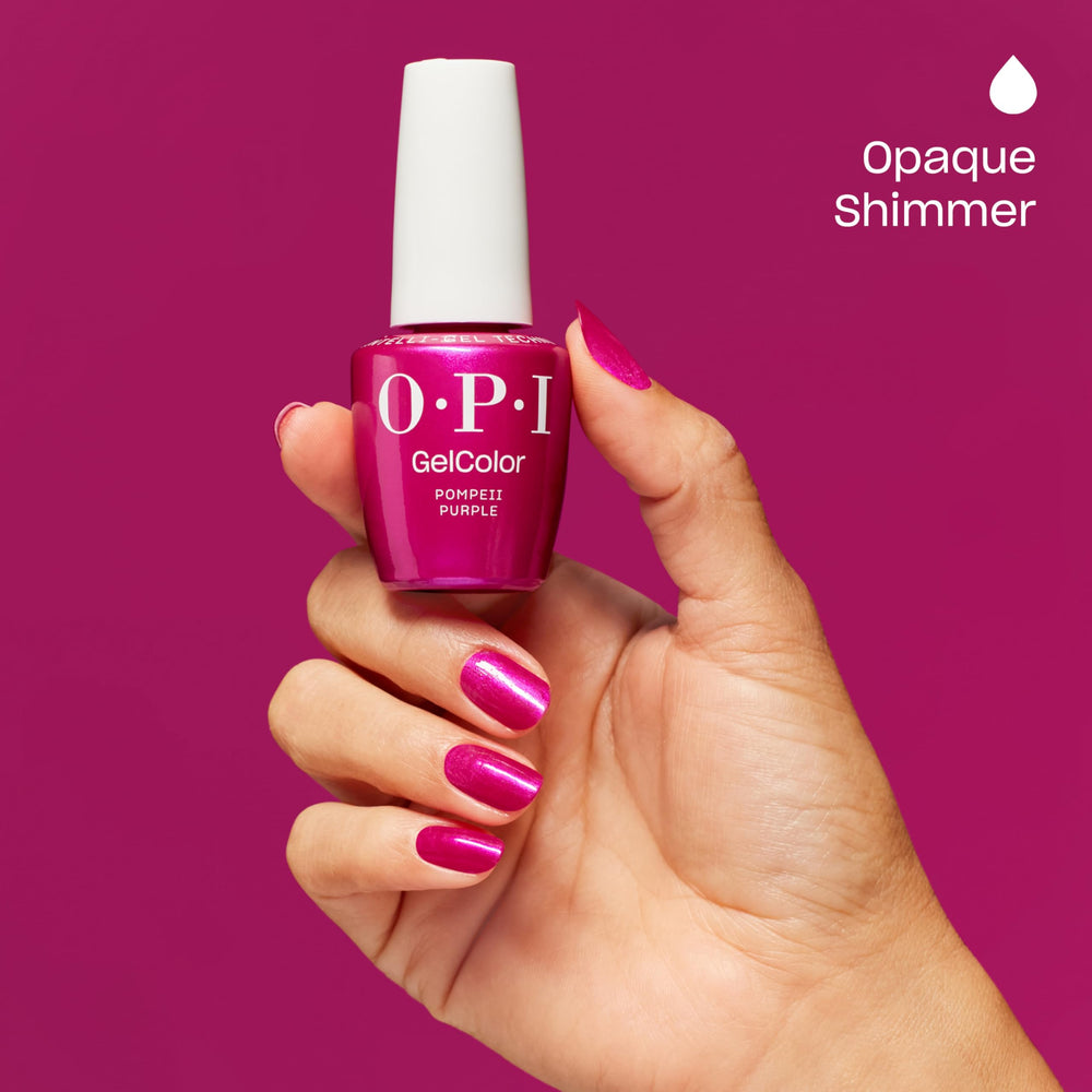 OPI GelColor Pompeii Purple, efecto perlado que realza el brillo.