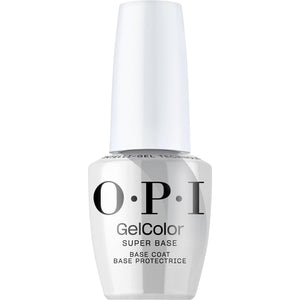 OPI GelColor Super Base Coat bottle demonstrating strong adhesion for gel nails.