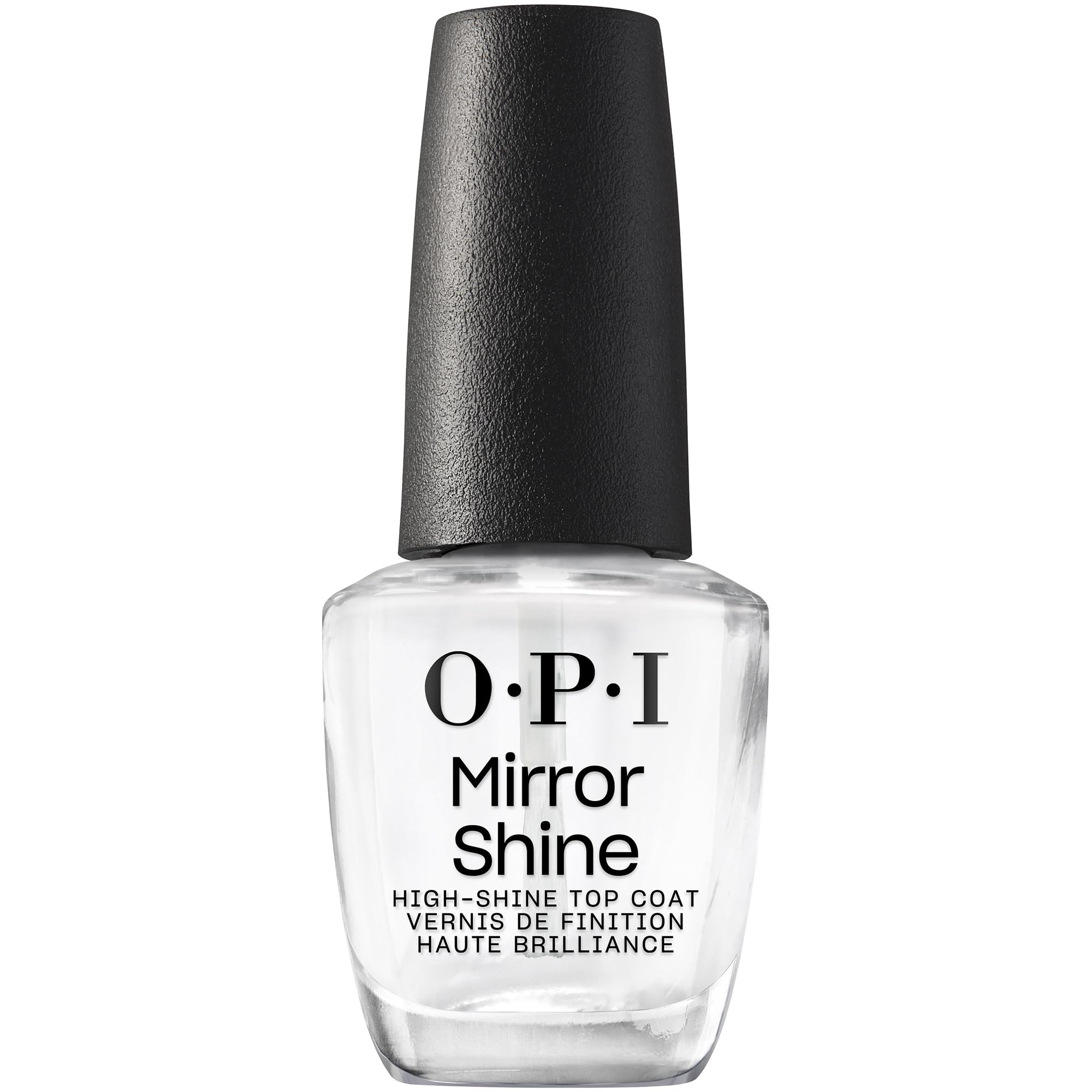 OPI Mirror Shine Top Coat: botella mostrando brillo intenso y protección del color.