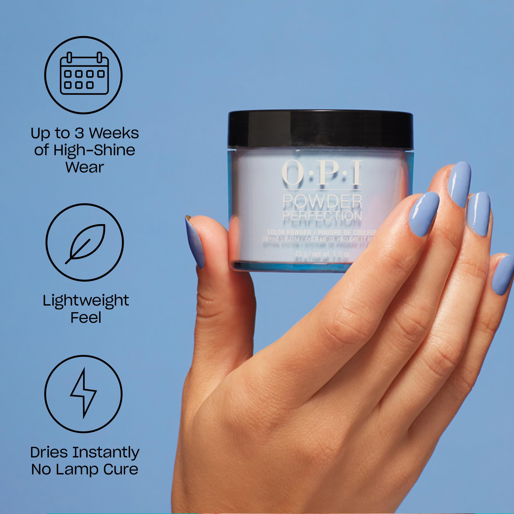 OPI Powder Perfection Capa Superior con pincel ancho para cobertura uniforme.