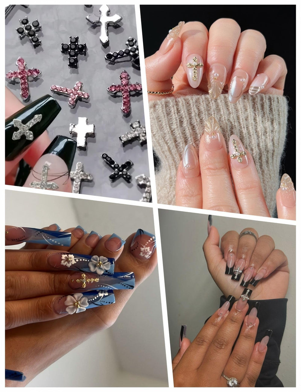 OPMADM Acabado dorado para uñas con cruz de cristal.