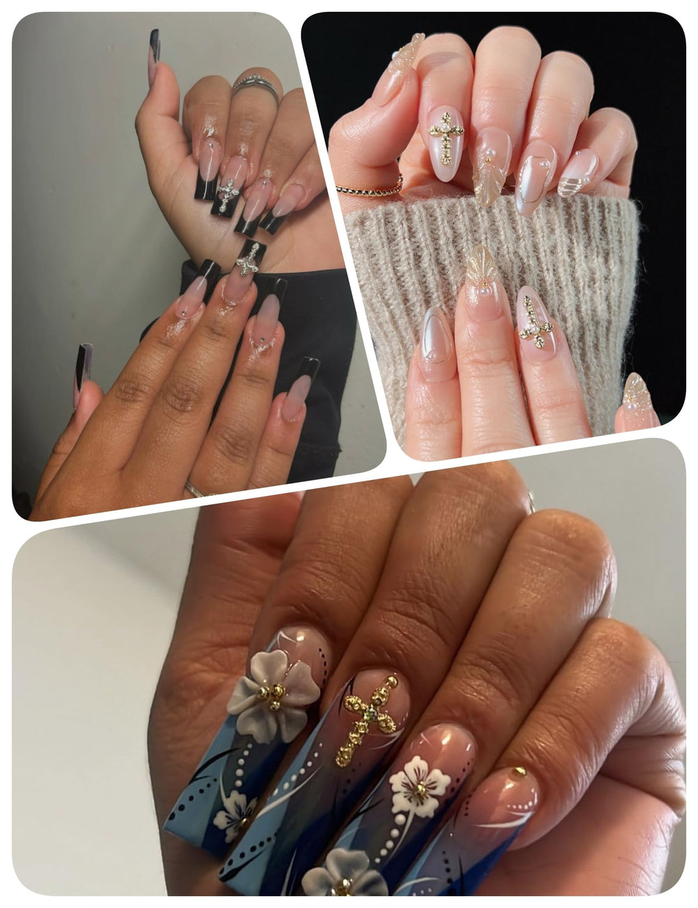 OPMADM Cruz con perlas para uñas, toque delicado.