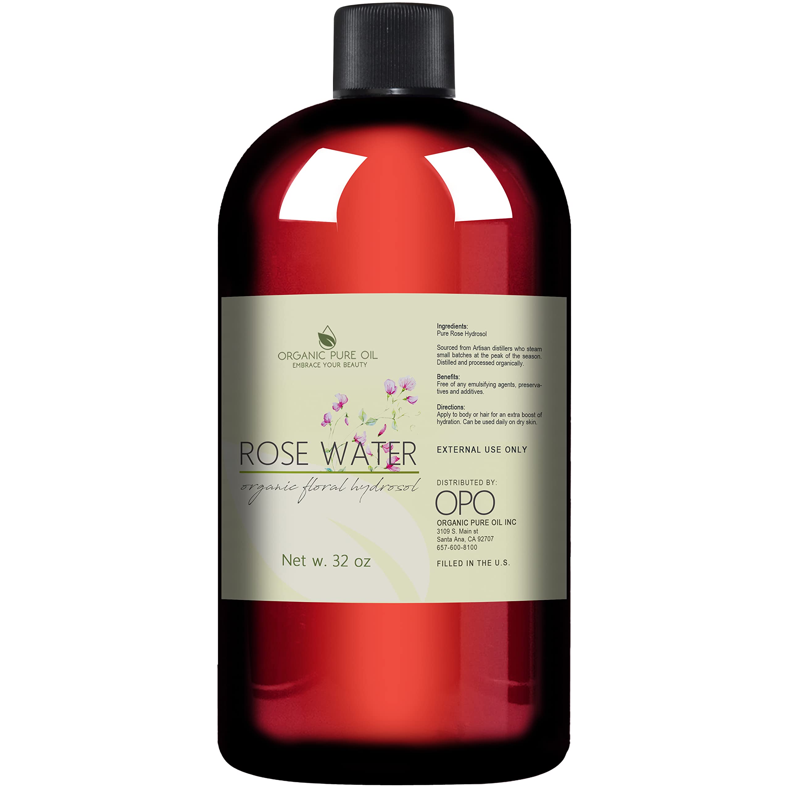OPO Agua Hidrosol de Rosas, frasco de 32 onzas, bruma refrescante para piel y cabello