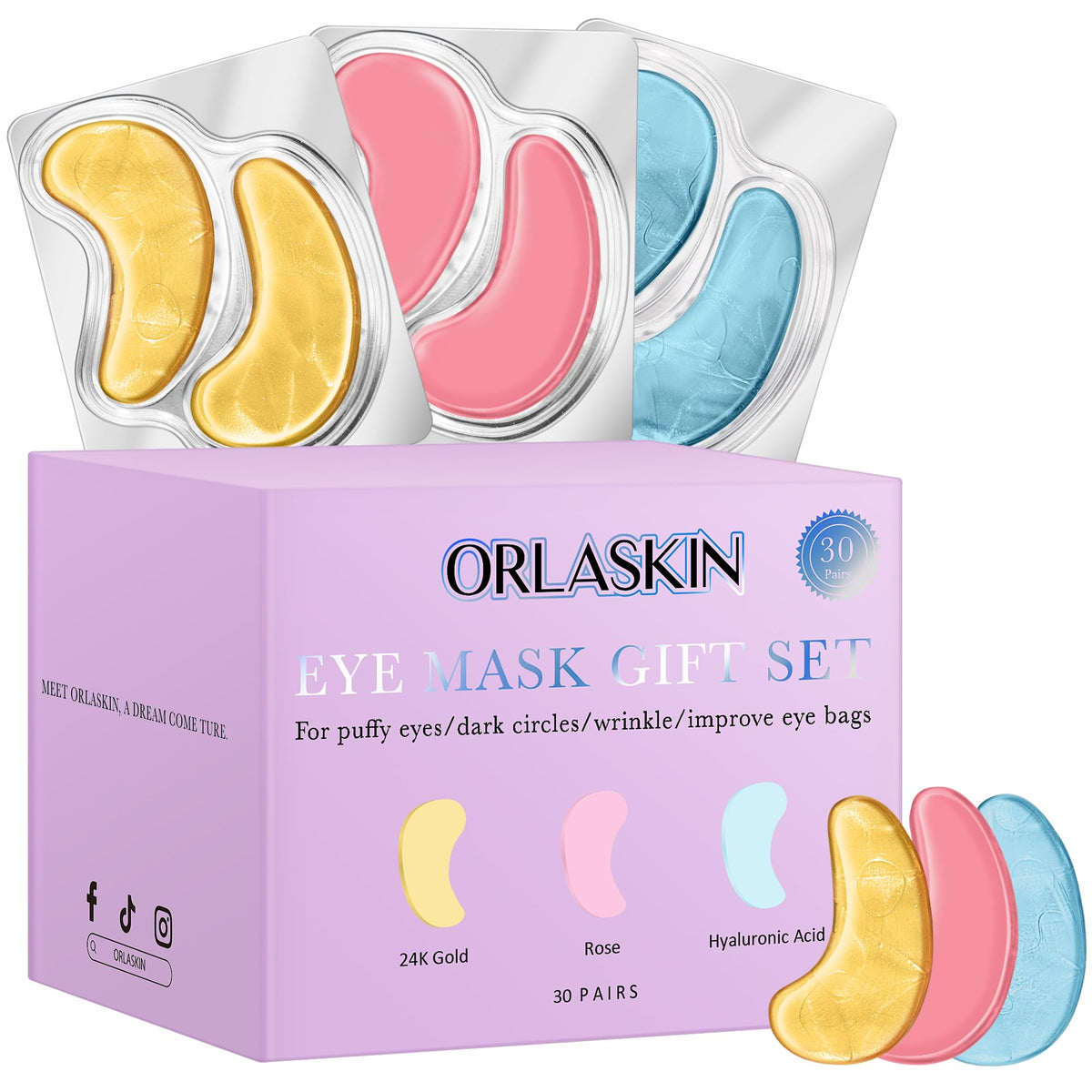 ORLASKIN parches ojos 24k oro, hidratación profunda para la zona bajo los ojos
