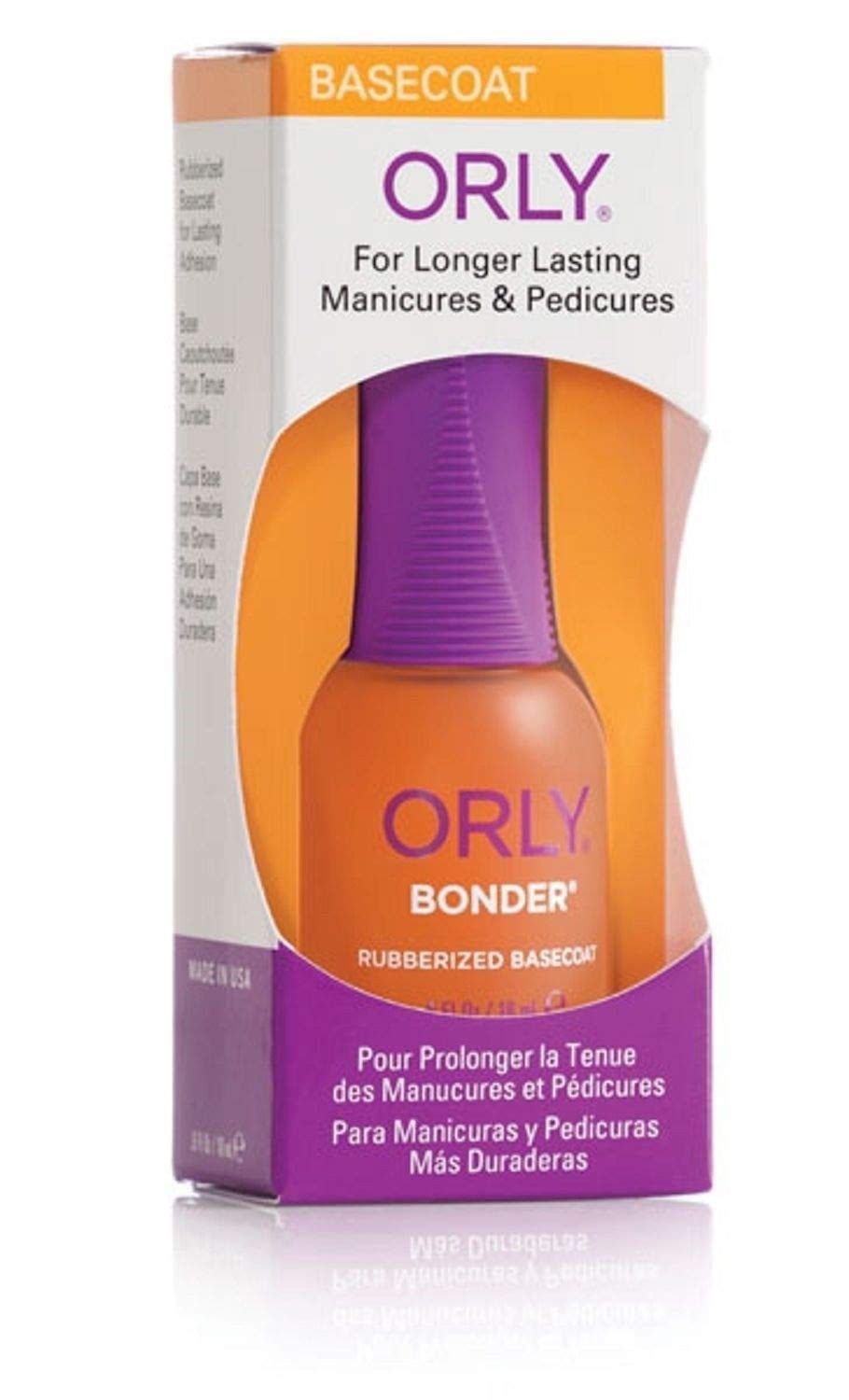 Orly Bonder, primer plano de la botella, mejora adherencia para manicuras más duraderas.