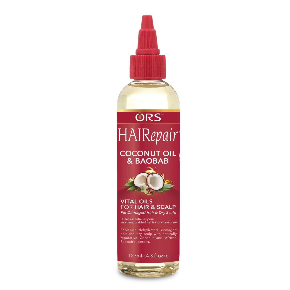 ORS HAIRepair aceite pelo coco-baobab: hidratación ligera y rápida absorción para el cabello.