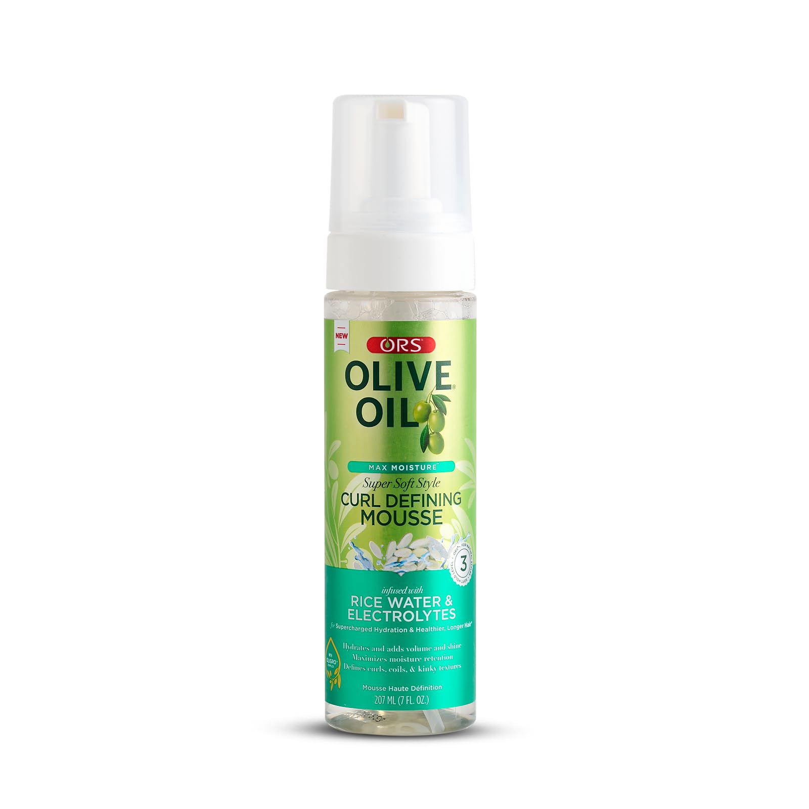 ORS Mousse definidora de rizos con aceite de oliva para definición suave.