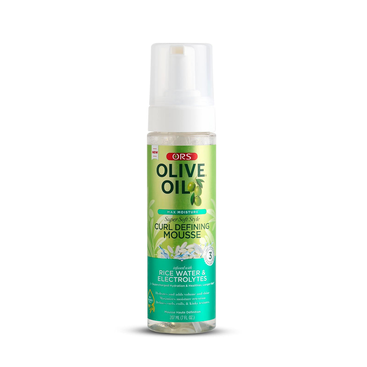 ORS Mousse definidora de rizos con aceite de oliva para definición suave.