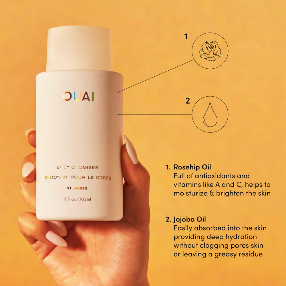 OUAI Body Cleanser St. Barts, aceite de jojoba y rosa mosqueta intensifican hidratación